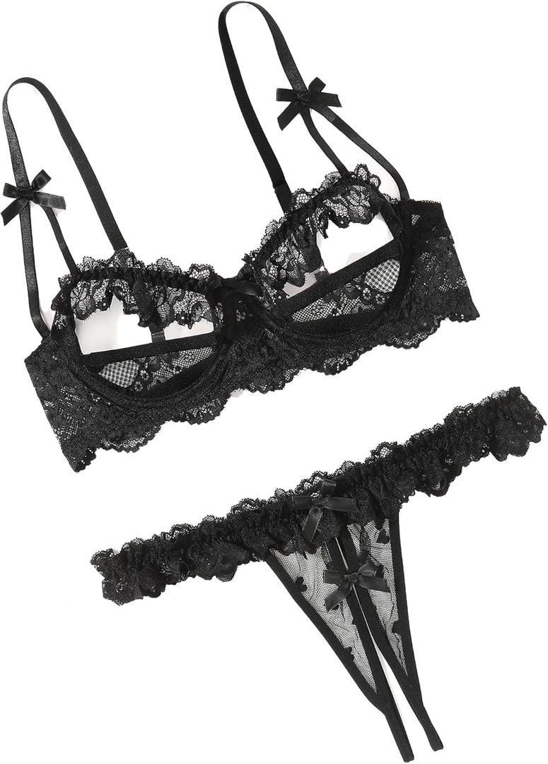 Avidlove Sexy Lingerie Set for Women Underwire Push Up Lace Bra Panty Cutout Lace Lingerie Set XXL