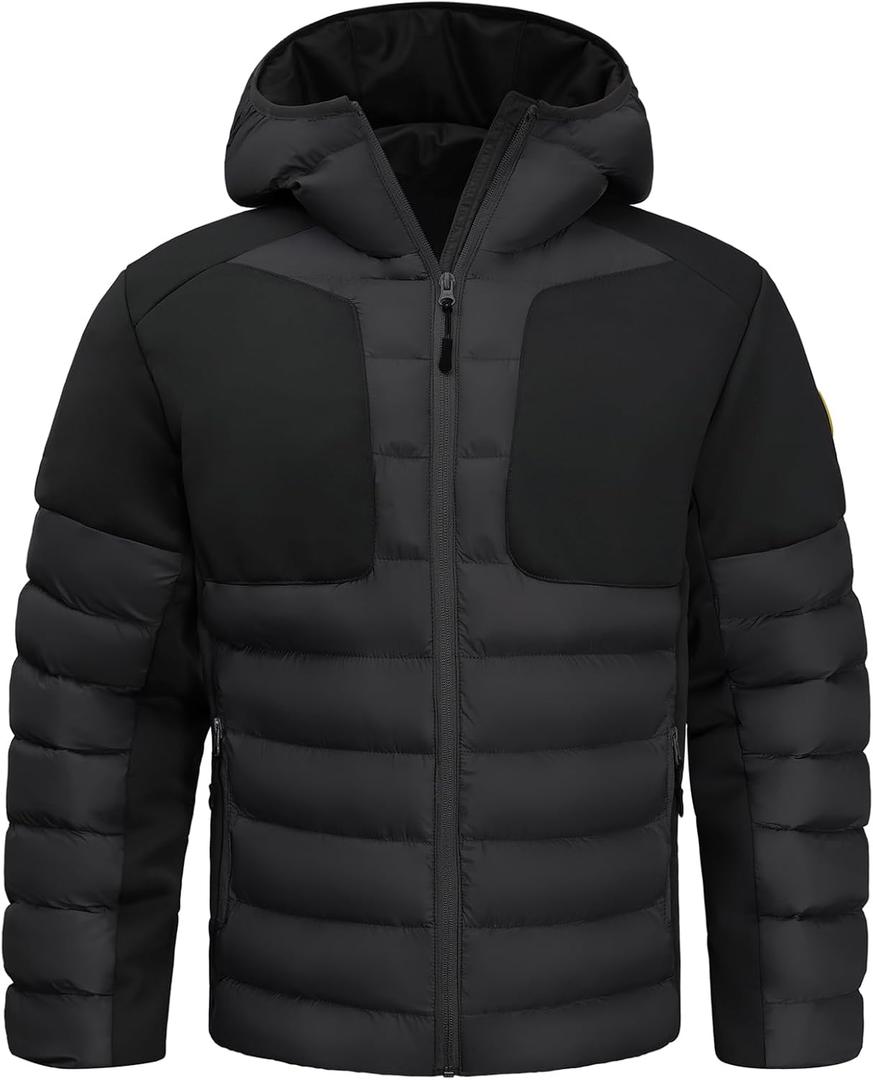 GEMYSE Men's Lightweight Winter Windproof Puffer Coats Warm Insulated Jacket with Hood (Black, XL)