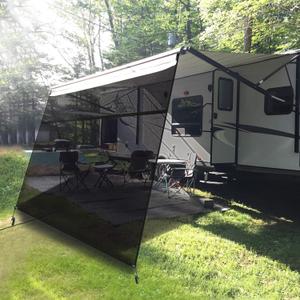 RV Awning Sun Shade Screen with Zipper 9' x 19'(Fit for 20' Awning), RV Awning Sun Shade Trailer Camper Awning Screen Black Mesh UV Blocker Complete Kits