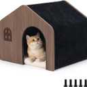 Modern Wooden Cat House Indoor E0 Grade Enclosed Cat Cave Bed with Washable Cushion, Eco-Friendly Non-Toxic Pet Furniture for Kittens & Medium Cats Up to 20 Lbs
