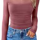 Avidlove Women Long Sleeve Bodysuit Turtle Neck Shapewear Body Suits Mesh One Piece Leotard Shirt Going Out Tops Fall Outfits, Medium, Purple 