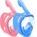 Kids Snorkel Mask Full Face, Snorkeling Gear for Kids 2-14 with Camera Mount, 180 Degree Panoramic View Snorkeling Set Anti-Fog Anti-Leak (Blue+Pink)