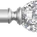 Silver Decorative Crystal Curtain Rods: 18-4 Inch Heavy Duty Adjustable Window Curtains Rods for Bedroom Living Room, Nickel Modern Girly Acrylic Drapery Rods Set with Sheer Bling Foil Finials