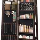 SONGMICS 360° Swivel Jewelry Cabinet, Lockable Jewelry Organizer with Full-Length Mirror, Rear Storage Shelves, Interior Mirror, Jewelry Armoire, Gift Idea, Brown UJJC006R01