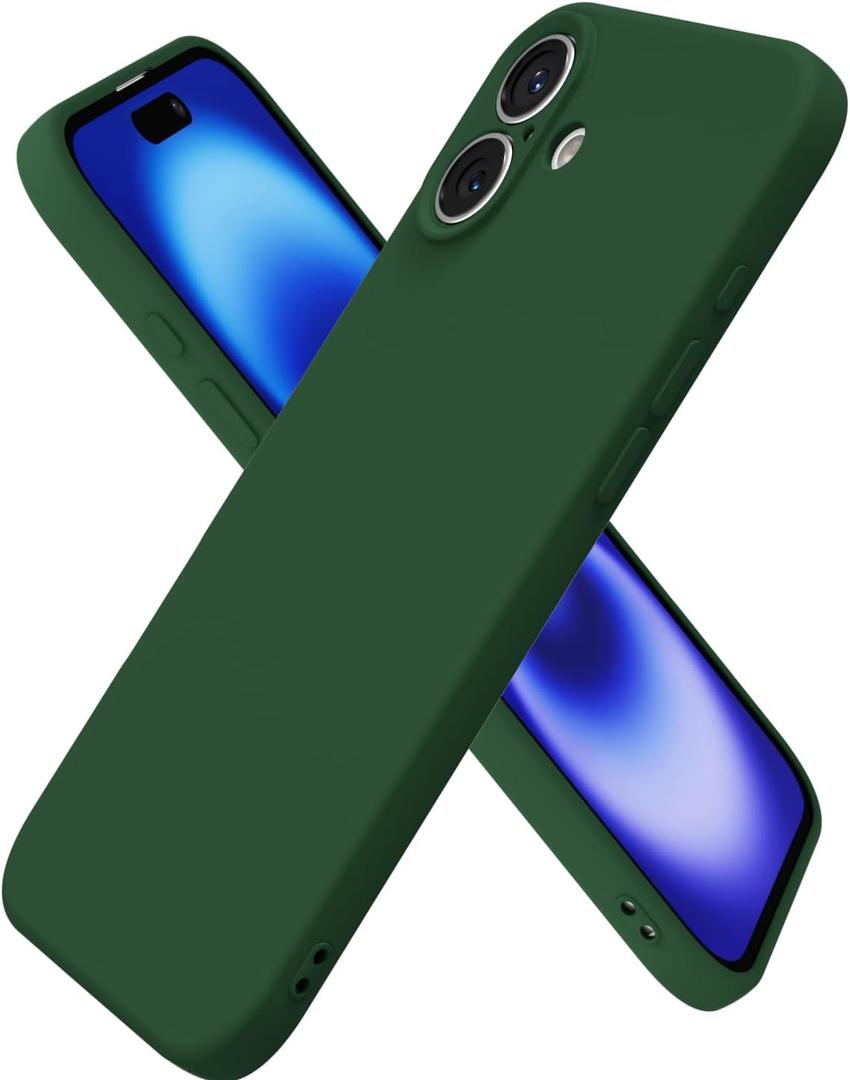 oakxco for iPhone 17 Case Silicone, Ultra Slim Thin Phone Case for Women Girls, Plain Solid Color Minimalist Aesthetic Cute Girly Design, Soft Rubber Gel TPU with Camera Cover Protection, Dark Green