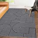 ROYHOME Washable Rug 4x6 Area Rugs for Living Room, Abstract Rug for Bedroom, Soft Rainbow Non Slip Throw Rugs with Rubber Back, Low Pile Stain Resistant Boho Geometric Carpet for Dining Room, Black