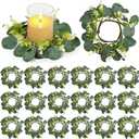 20 PCS Eucalyptus Candle Rings Wreaths - Artificial Greenery Wreath Green Leaves Pillar Candle Holder for Tabletop Wall Farmhouse Wedding Table Centerpieces Kitchen Home Decor