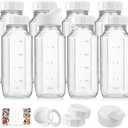 6 Pack 16 Oz Reusable Glass Milk Bottles w 100% Airtight Heavy Duty SCREW Lid & 2 Pour Spouts - Glass Juice Bottles w Capacity Mark - Beverage Drinking Jar Juice Container Breast Milk(Extra 2 Lids)