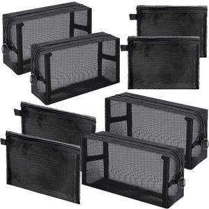 8 Pieces Mesh Makeup Cosmetic Bag Set Pouch,Portable Clear Travel Toiletry Makeup Kit Bag Diaper Organizer,Nylon Mesh Zipper Pouch Purse Beauty Storage Bag for Women Home Office Travel Accessory Black