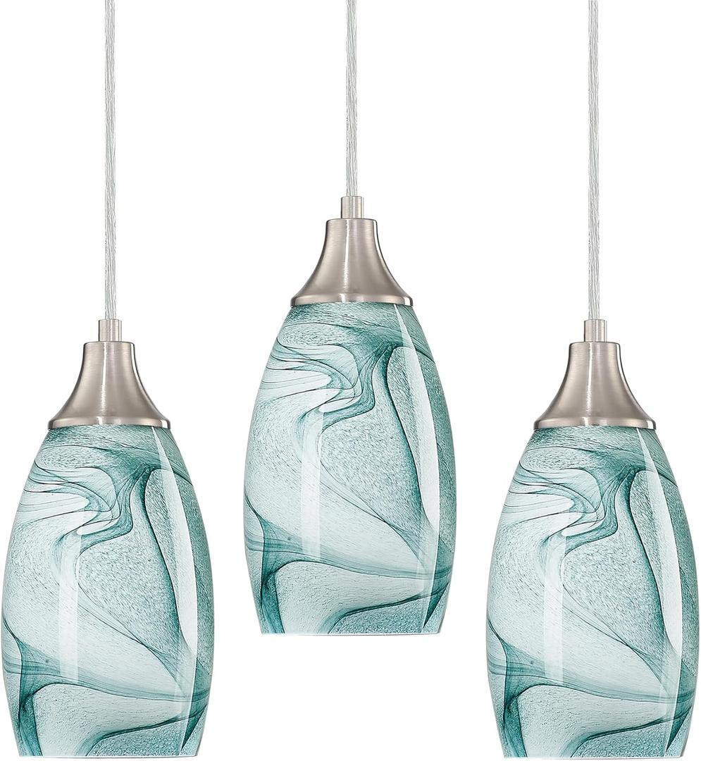 Karyfine Art Glass Mini Pendant Lights for Kithen Island Blown Glass Pendant Lighting Shade with Brushed Nickel Finish 3Pack Hanging Pendant Light Kitchen Counter,Dining/Living Room