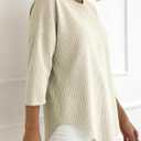 Women's 2026 Summer 3/4 Sleeve Tops Casual Striped T Shirts Crewneck Loose Office Work Shirts Cotton Blouses (Beige, M)