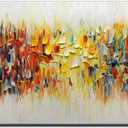 AMEI Art, 24x48Inch Hand Painted Abstract Knife Oil Painting Yellow White Textured Wall Art Colorful Modern Artwork Handmade Acrylic Painting Stretched and Framed Ready to Hang