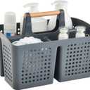 Portable Shower Caddy Basket with Compartments, Plastic Divided Cleaning Caddy Organizer Storage Tote with Handle for Bathroom, College, Dorm Room Essentials, Dark Gray