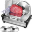 FOHERE 200W Meat Slicer for Home Use, Electric Food Slicer with Two 7.5" Sharp Stainless Steel Blade(Serrated + Smooth) & 0-15mm Precise Thickness Cut Deli Food, Meat, Bread, Fruit, Vegetable, Silver