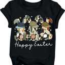 Boys Easter Shirt Toddler Bunny Rabbit & Egg Hunt Graphic T-Shirts Kids Happy Easter Lettering Tops 2026 (3T-10T) (Black)