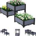 Planter Box Raised Garden Bed with Reinforced Support Rods, Drainage Grid, Multi-Combination Options for Vegetables, Flowers, and Herbs, Ideal for Balcony, and Patio Gardening (Black/Gray)