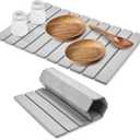 Large Stone Dish Drying Mat for Kitchen Counter, 24"(L)×16"(W) Quick Dry Super Absorbent Collapsible Dish Drying Mats, Diatomaceous Earth Mats for Bottles Dishes Cups, Match Any Countertop