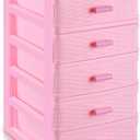 Threehoney Pink Plastic Storage Drawers Desktop Storage Box Mini Drawer Organizer Necklace Jewelry Storage Case Cute Plastic Dresser for Girls Bathroom, Dorm, Desk, Home, 5 Layers