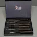 Steak Knives Set of 6, 4.8 Inch Carbon Steel Japanese Style Non-Serrated Meat Knife with Damascus Pattern, Ergonomic Full-Tang Non-Slip Wooden Handle, Thanksgiving Christmas Cooking Gifts (Brown)