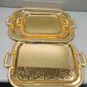 3 Pack Metal Serving Trays with Handles, Decorative Floral Platter Trays for Coffee Tea, Food, Dessert, Jewelry, for Buffet Wedding Party Kitchen Home Decor(Lovely,Silver, Gold)