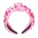 boderier Valentines Day Headband Red Pink Heart Headband Jeweled Crystal Knotted Valentines Lover Party Hair Accessory (Pink-Beaded Rhinestone Heart)