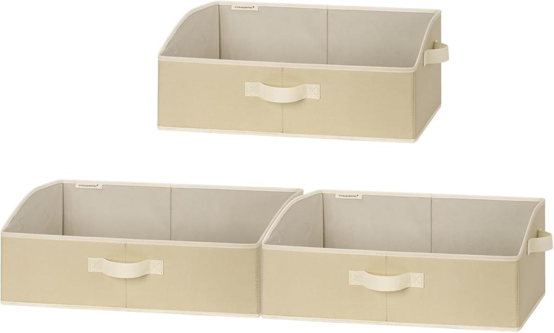 StorageWorks Closet Storage Bins, Trapezoid Organizer Box for Shelves, Fabric Clothes Bin, Foldable Organizing Baskets with Handles, Large, Light Brown, 3-Pack StorageWorks Closet Storage Bins, Trapezoid Organizer Box for Shelves, Fabric Clothes Bin, Foldable Organizing Baskets with Handles, Large, Light Brown, 3-Pack