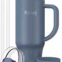 Renoj Insulated Mug 100% Spill Resistant Insulated Water Bottle for Iced Coffee & Hot Drinks - Fits Car Cup Holder, Ideal Gift, 2 Straws & Silicone Boot - FlexSlide Navy Blue 32 oz (EXP 07/12/25)
