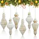 PullCrease 5 Pcs 5.7 inch Mercury Glass Finial Christmas Ornament Rustic Finial Vintage Ornaments Xmas Glass Mercury Hanging Decor Christmas Tree Decoration for Holiday Farmhouse(Gold White)