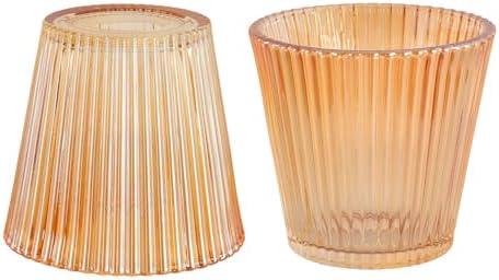 Small Glass Amber Stripe Lamp Shades Set of 2 Art Blown Lampshades,1.3lb,3.35" Top x 4.92" Diameter x 4.72" Height,Replacement Mini Lamp Shade for Floor Lamp Table Wall Lamp Chandelier Island Decor