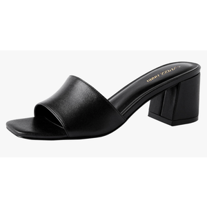 PIZZ ANNU Women's Square Open Toe Heels Sandals Low Block Chunky Heeled Sandal Slip on Mules Comfortable Casual Dress Pumps Shoes