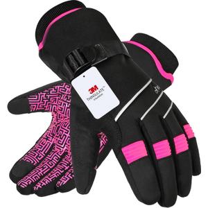 MOREOK Waterproof & Windproof -30F Winter Gloves for Men/Women, 3M Thinsulate Thermal Gloves Touch Screen Warm Gloves for Skiing,Cycling,Motorcycle,Running (Small, Pink)