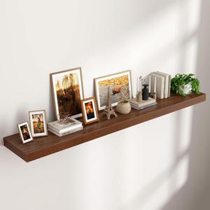 Floating Shelves for Wall 72"W x 11.6"D x 2"H, Long Engineered Wood Wall Shelves with Invisible Brackets for Living Room Bedroom Bathroom Office Kitchen Decor and Storage, Walnut Finish, Set of 1