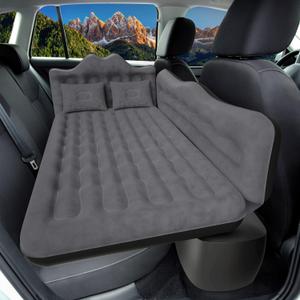Car Air Mattress, Inflatable SUV Truck Air Mattress Back Seat Camping Bed Thickened Car Sleeping Pad for Travel, Car Bed SUV Mattress with Car Air Pump 2 Pillows (Black)
