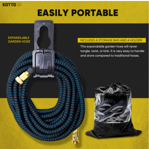 Kotto 100 ft Flexible Garden Hose, Water Hose for Outside with 10 Spray Nozzles, Brass Connector, Leak-Proof, Black