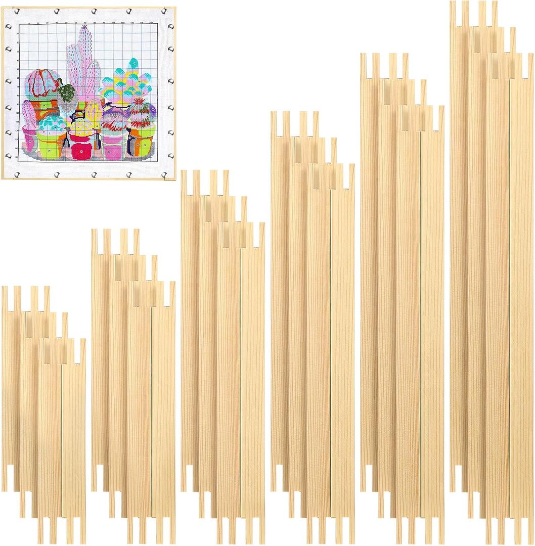 Hotop 6 Set Stretcher Bars for Needlework 6 Size Wooden Canvas Stretcher Bars for Needlepoint Embroidery Stitch Frame Set Bundle with Crafts