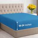 Extra Deep Queen Fitted Sheet - Hotel Luxury Single Fitted Sheet Only - Easily Fits 18 inch to 24 inch Mattress - Ultra Soft, Wrinkle & Fade Free w/Extra Deep Pocket - Breathable & Comfy - Denim Blue