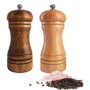 Salt and Pepper Grinders Set,Ouktor Manual Wooden Salt and Pepper Mills Shakers, Ceramic Rotor with Strong Adjustable Coarseness (5.5inch)