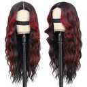 Black Mixed Red Lace Front Wig for Women 5x4x1 Lace Hairline Long Wavy Middle Part Glueless Wear and Go Wig Heat Resistant Synthetic Wigs for Daily Party Use 24IN