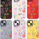for iPhone 14 Case, Vibrant Doodle Happy Positive Floral Collage Pattern, Military-Grade Drop Protection, Cute Soft Slim TPU Protective Cover with Camera Control for Women Girls