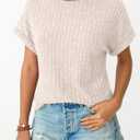 LILLUSORY Women Short Sleeve Top Dressy Casual Shirt Summer TextSweater (Beige, XL)