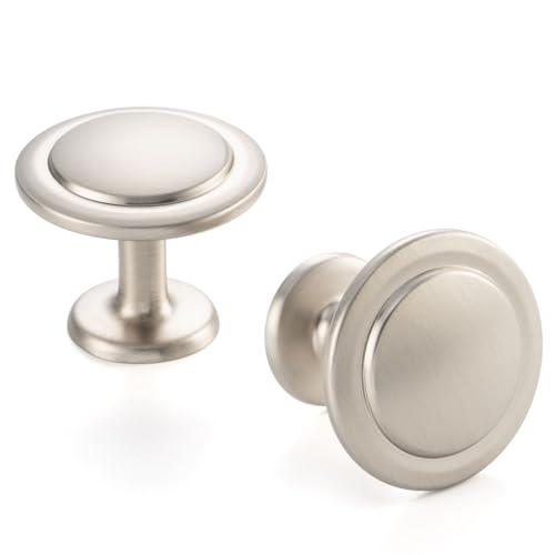 ASKANO 10 Pack 1-1/4 Inch, Round Brushed Nickel Cabinet Knobs Satin Nickel Drawer Knobs Silver Cabinet Pulls, ZK2409 Solid Kitchen Hardware for Cabinets Drawers Bedroom Dresser Bathroom Cupboard