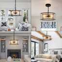 11.8" Black Hanging Pendant Light Fixtures,3 Light Small Drum Glass Dining Room Light Fixtures Over Table with Chain,Chandelier for Foyer,Kitchen Island,Dining Room,Bedroom,Breakfast Nook