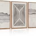 CHDITB Modern Abstract Canvas Wall Art, Neutral Framed Art Prints, Black Beige Large Wall Painting, Geometric Line Textured Minimalist Wall Decor for Living Room Bedroom Dining Room Office 24"x36"x3