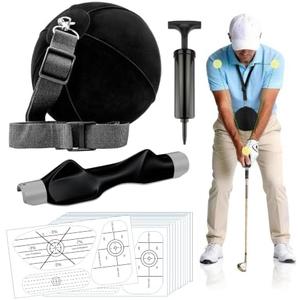 LarFaFa Golf Training Aids Kit, 3-in-1 Swing Training Set with Trainer Grip, Impact Tape for Golf Clubs, Inflatable Golf Training Ball, Pump and Adjustable Lanyard to Improve Swing Habits for Golfers