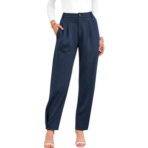 BTFBM Women's Pants Spring Fall 2026 Casual High Waist Trousers Tapered Slacks Pockets Dressy Business Work Outfits (X-Large, Dark Blue)