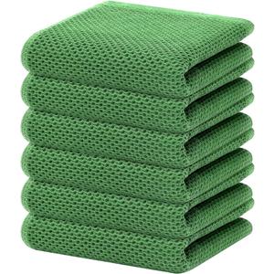 Homaxy 100% Cotton Waffle Weave Kitchen Dish Towels, Ultra Soft Absorbent Quick Drying Cleaning Towel, 13 x 28 Inches, 6-Pack, Grass Green