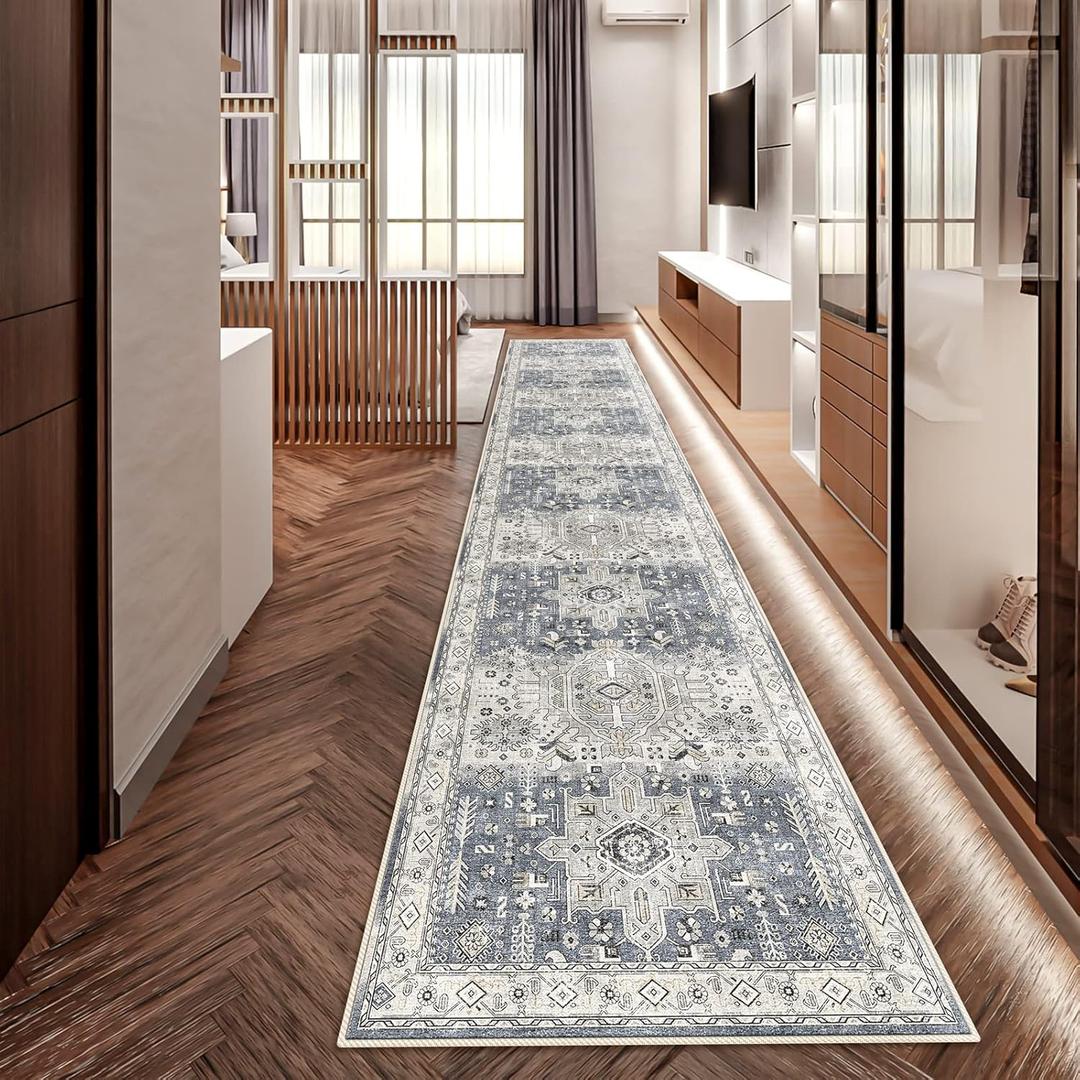 YOUFORTONG 2x12 Runner Rus for Hallways Soft Kitchen Rug Non Slip Rug Runner with Rubber Backing for Bathroom Washable Non Shedding Farmhouse Runner Rug (Grey, 2X12)