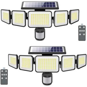 4000LM Solar Lights outdoor, 5 Adjustable Heads Solar Motion Sensor Lights, 236 LEDs 3 Brightness Mode, Waterproof Security Wall Lights, Flood Lights for Graden, Backyard, 2 Pack