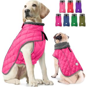 Fragralley Dog Winter Coat, Waterproof Windproof Reflective Fleece Jacket with Harness Hole, Warm Snow Vest for Medium Dogs, Ideal Gifts (Pink)