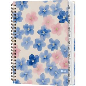4 x 2026 Planner, Weekly and Monthly Calendar Planner Book, Jan 2026 - Dec 2026, Planning Agenda for Desk Accessories and School Supplies - A5 (6.3'' x 8.5'') (Blue Flower)